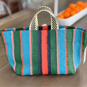 NWT Clare V Bateau Tote, Evergreen Multi Woven Wide Stripe